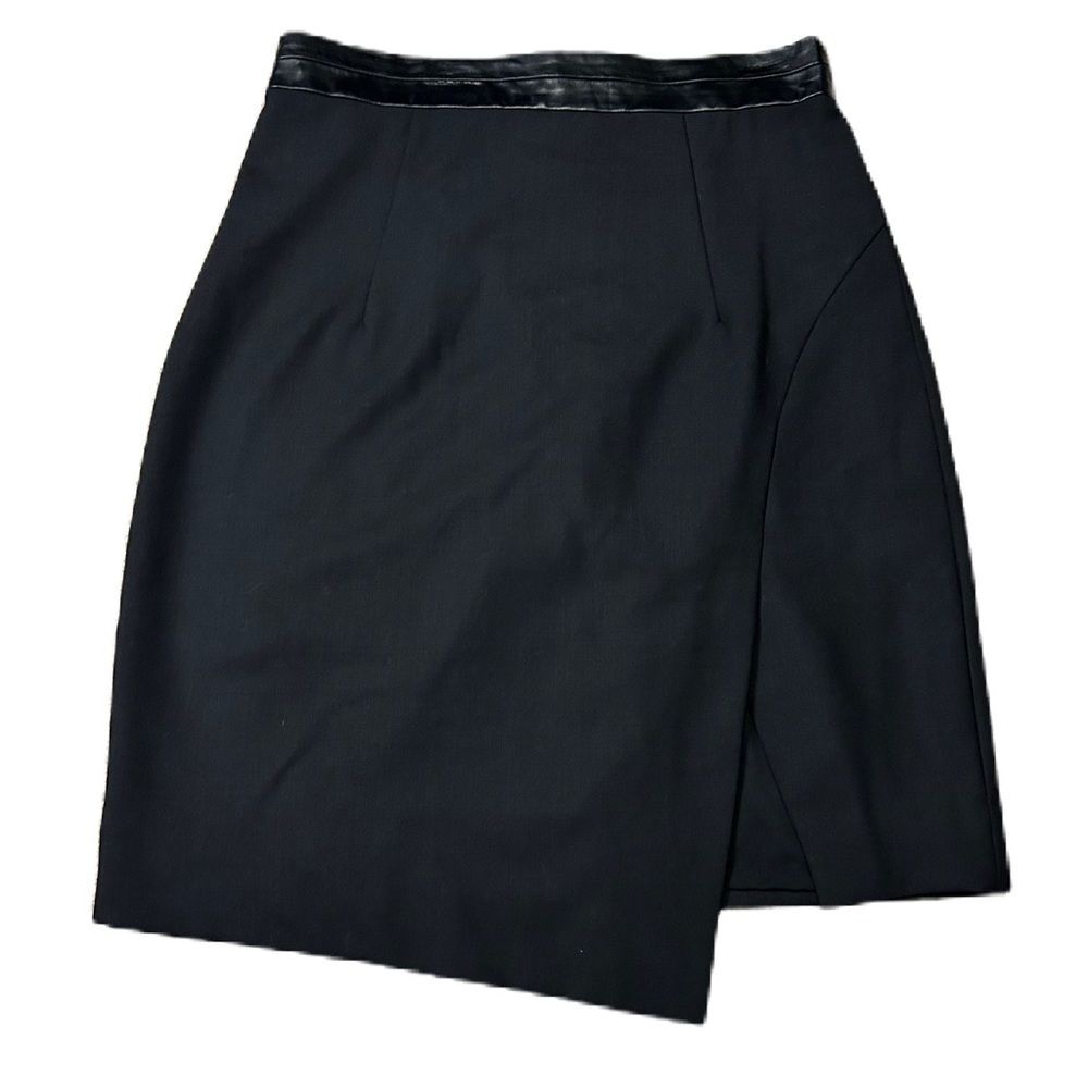 NWT MILLY asymmetric black slit skirt Size 10 lamb skin leather waistband